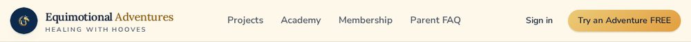 The top of the Equimotional website, showing the Sign in button and the Try an Adventure FREE button.