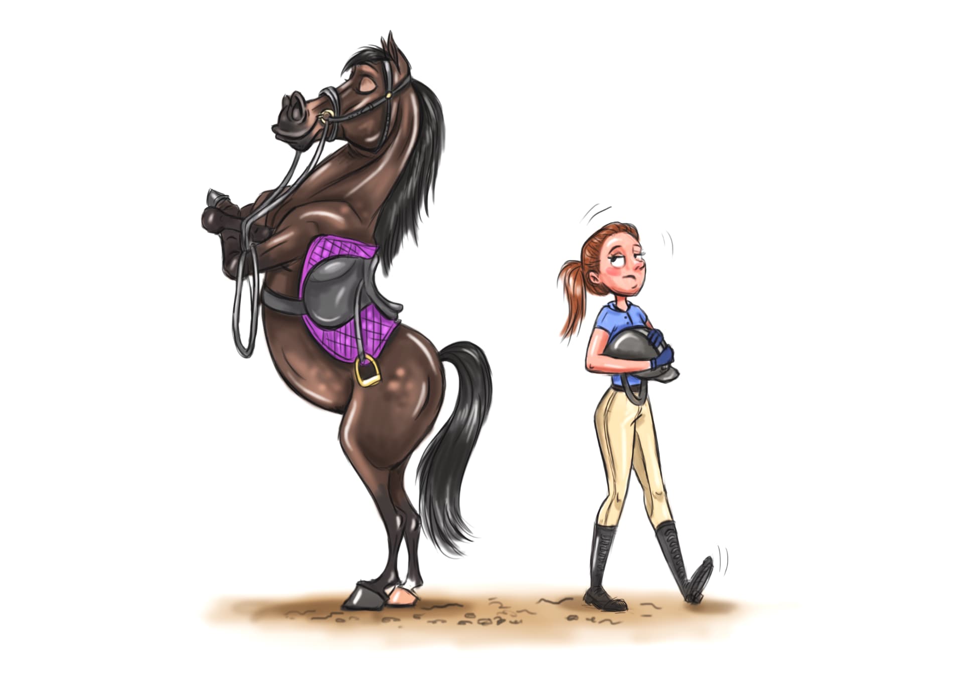 A cartoon herd of horses of all shapes and colours gathered together