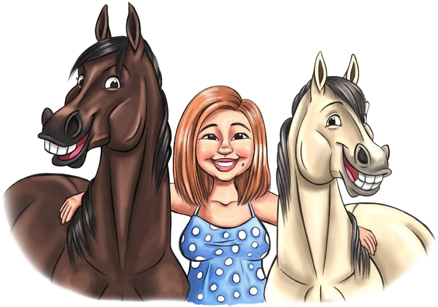 An illustration of Charlie between two horses, Dora and Beanie